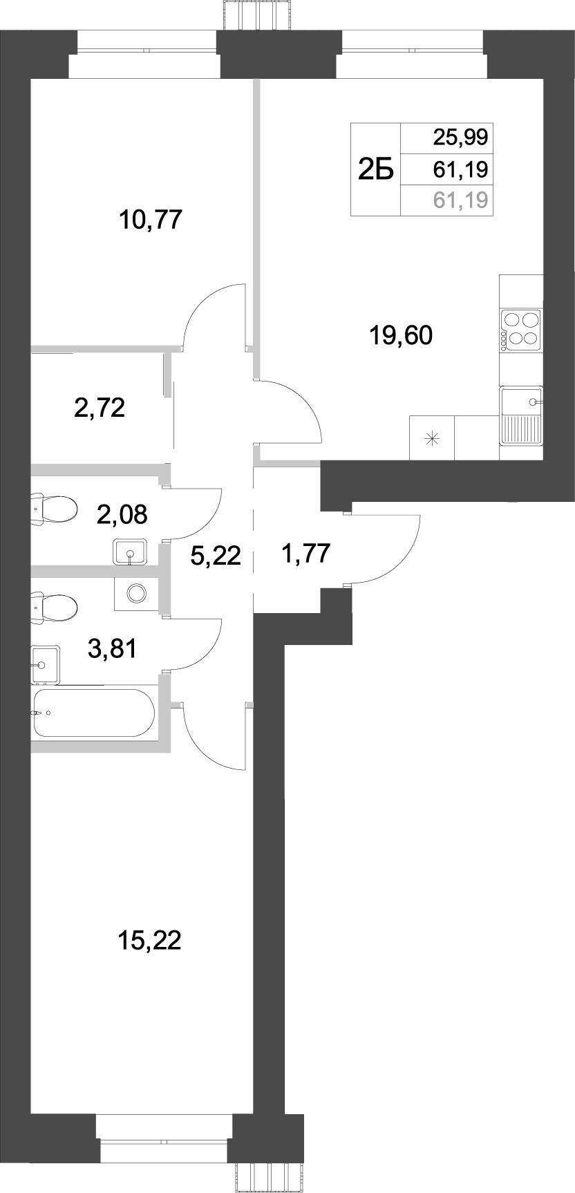 Планировка — Аквамарин, 2-комн., 61 м²
