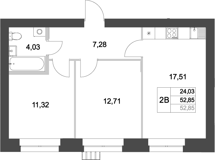 Планировка — Аквамарин, 2-комн., 53 м²