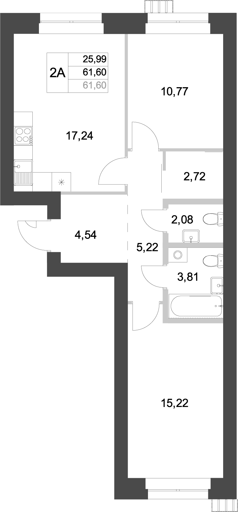 Планировка — Аквамарин, 2-комн., 62 м²
