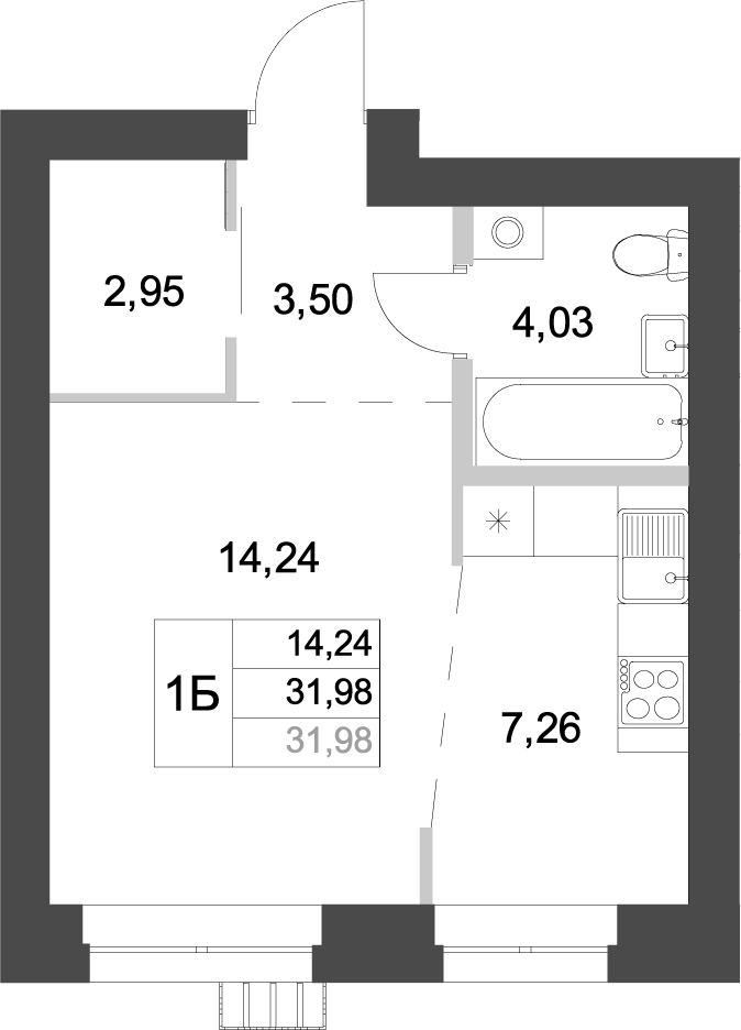 Планировка — Аквамарин, Студия, 32 м²