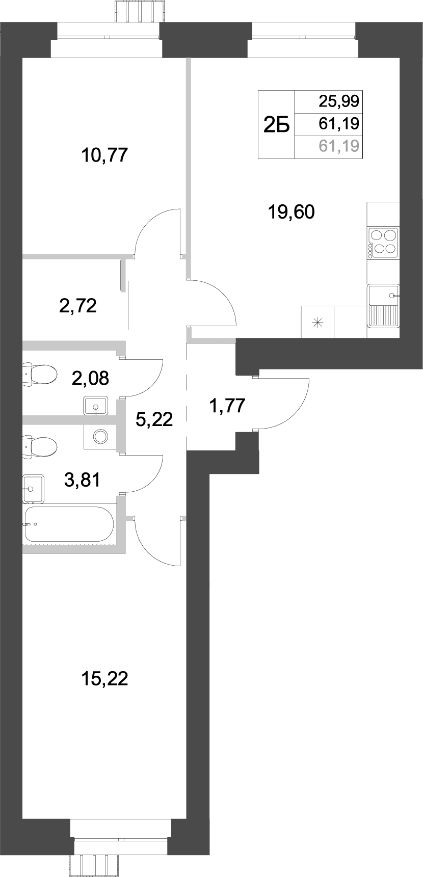 Планировка — Аквамарин, 2-комн., 61 м²