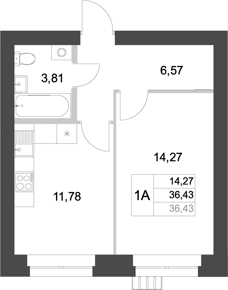 Планировка — Аквамарин, 1-комн., 36 м²