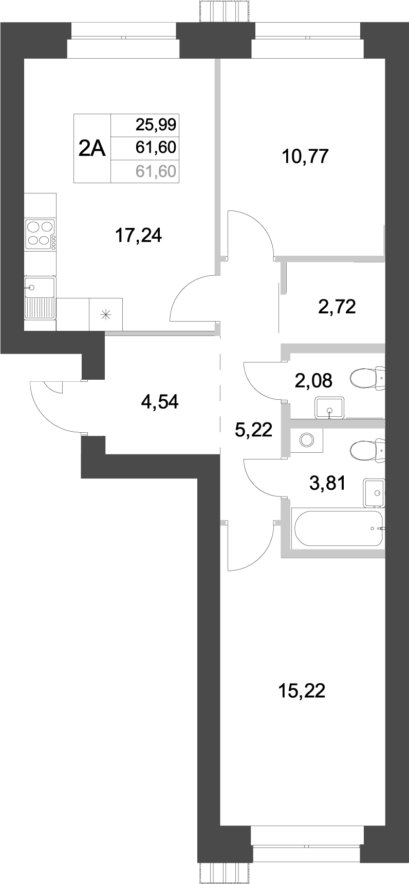 Планировка — Аквамарин, 2-комн., 62 м²