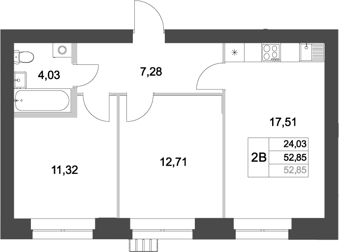 Планировка — Аквамарин, 2-комн., 53 м²