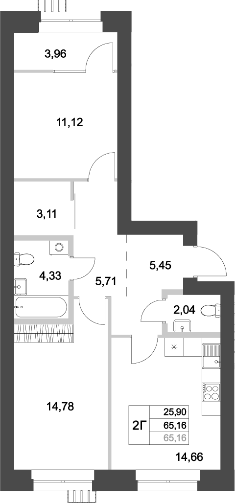 Планировка — Аквамарин, 2-комн., 65 м²