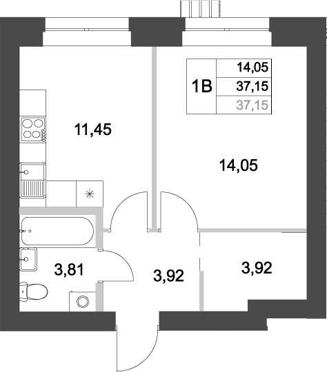 Планировка — Аквамарин, 1-комн., 37 м²