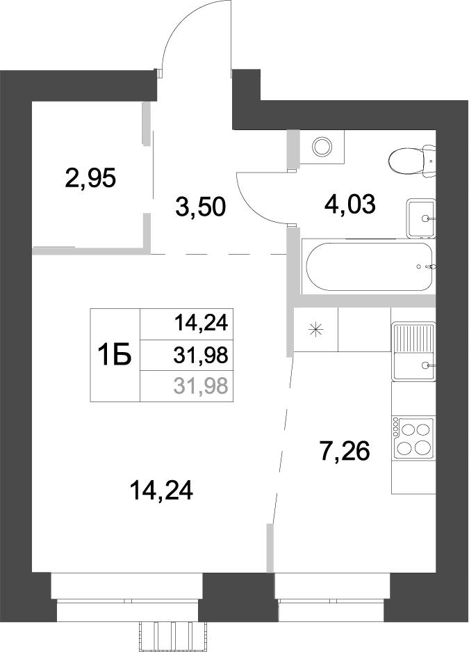 Планировка — Аквамарин, Студия, 32 м²