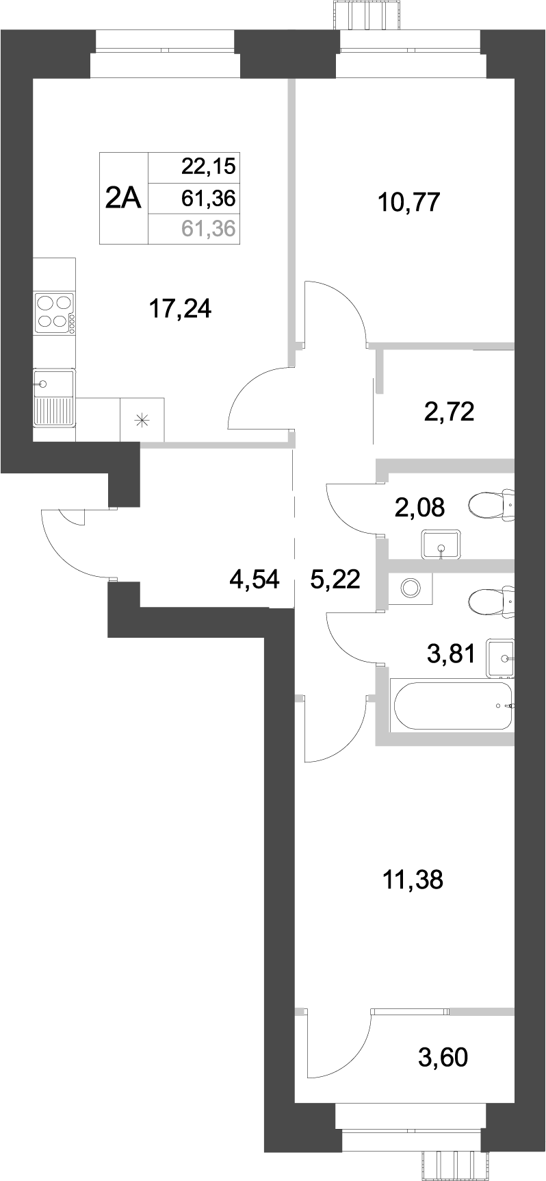 Планировка — Аквамарин, 2-комн., 58 м²