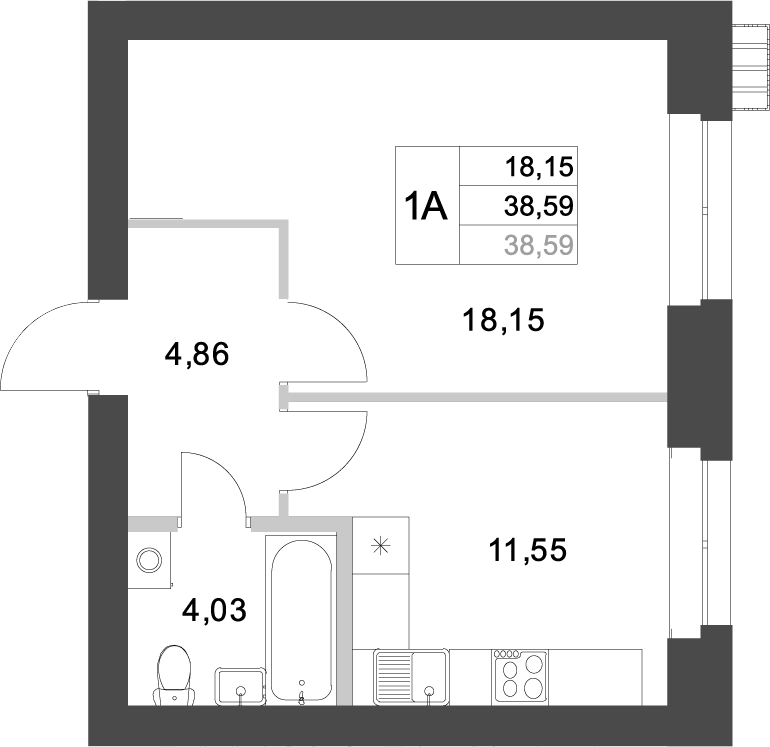 Планировка — Аквамарин, 1-комн., 39 м²
