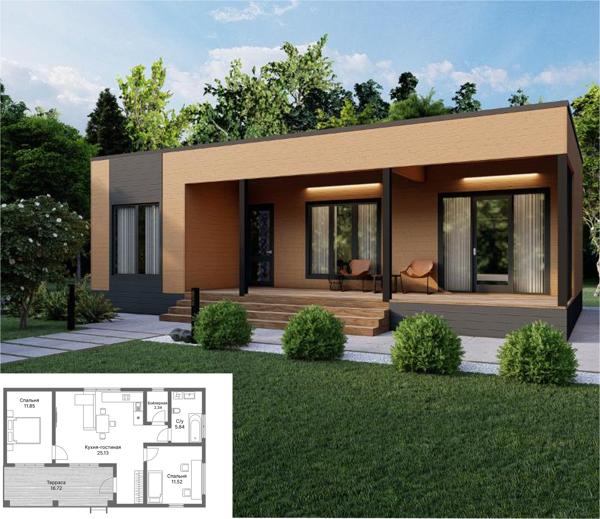 Планировка — Коттеджный поселок Долина яблок, 2-комн., 61 м²