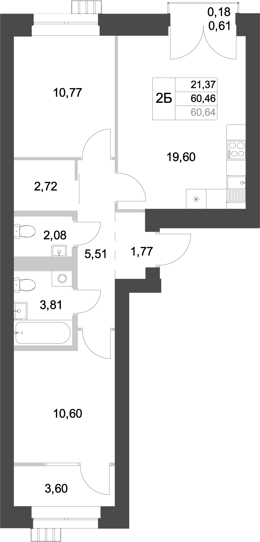Планировка — Аквамарин, 2-комн., 57 м²
