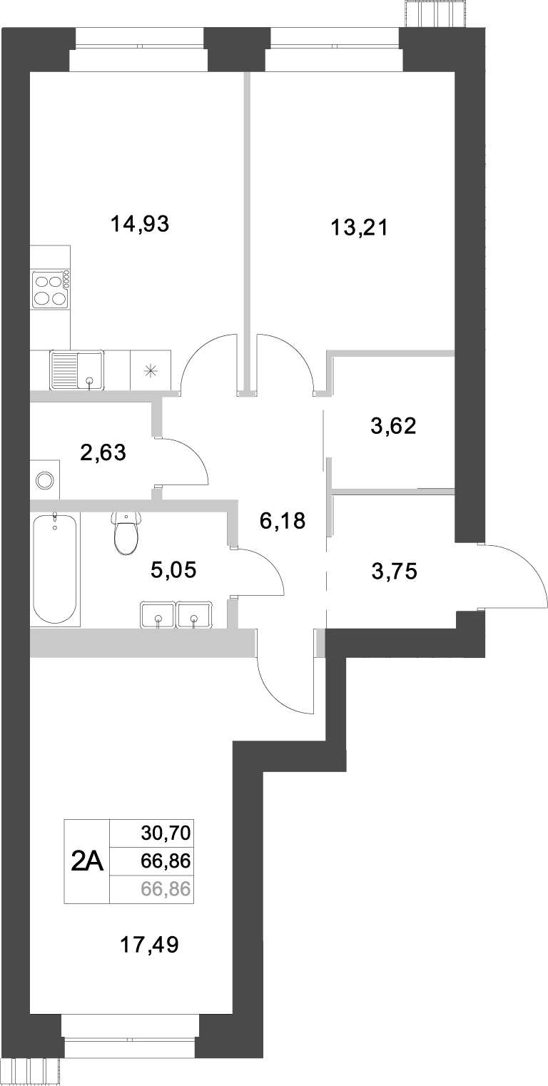 Планировка — Аквамарин, 2-комн., 67 м²