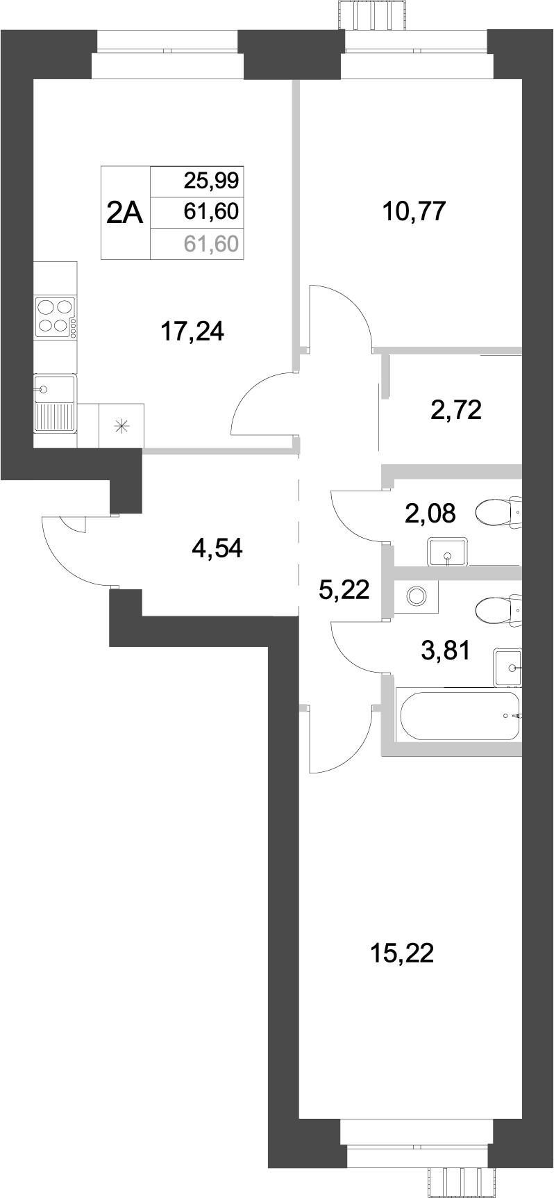 Планировка — Аквамарин, 2-комн., 62 м²