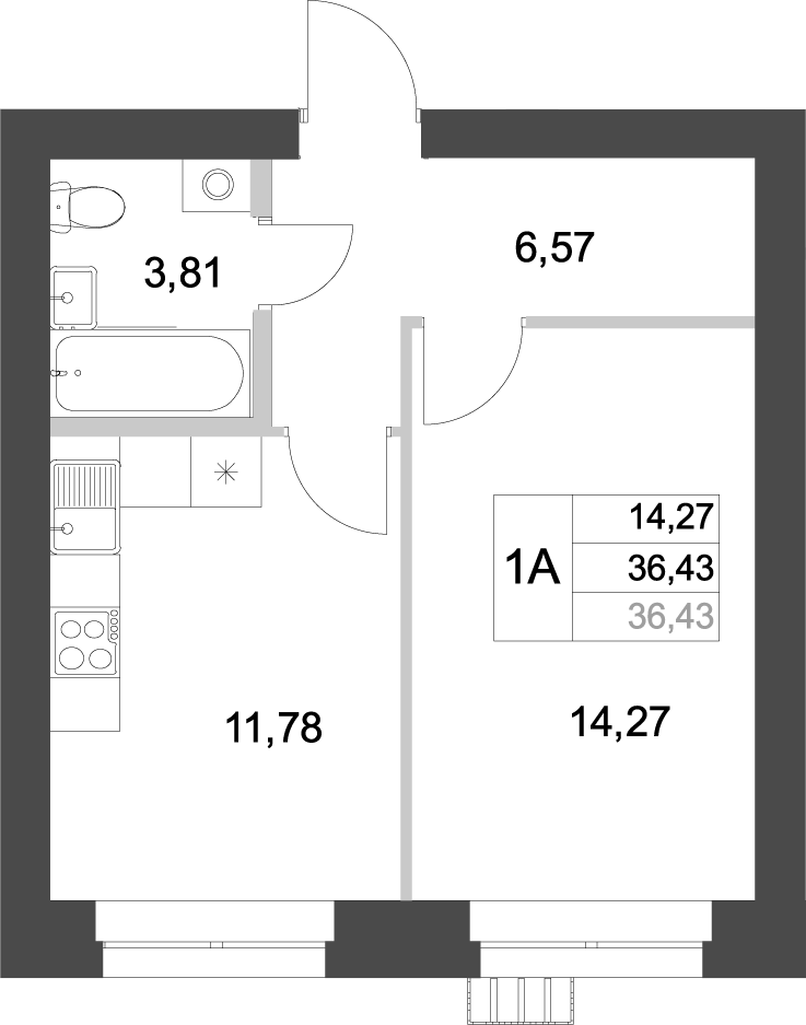 Планировка — Аквамарин, 1-комн., 36 м²