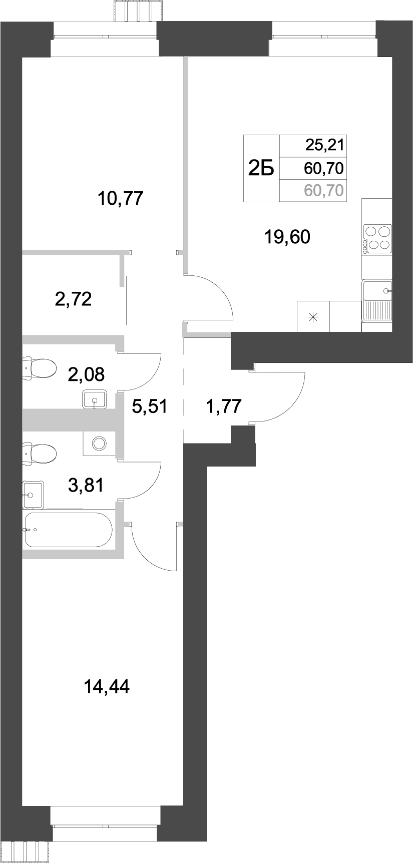 Планировка — Аквамарин, 2-комн., 61 м²