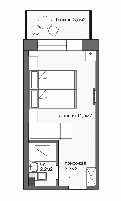 Планировка — Esenin Collection by Grace Group 4*, Студия, 20 м²