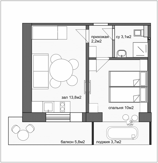 Планировка — Esenin Collection by Grace Group 4*, 1-комн., 16 м²