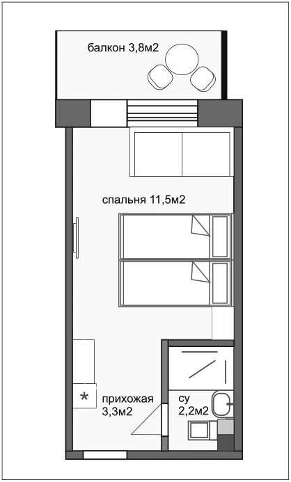 Планировка — Esenin Collection by Grace Group 4*, Студия, 16 м²