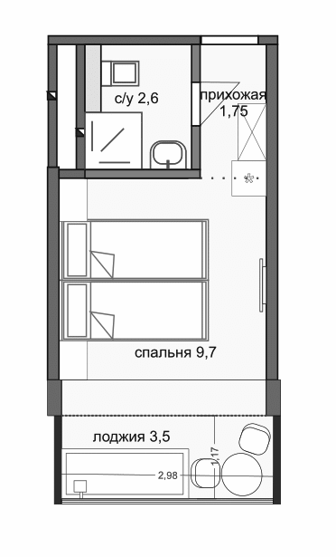 Планировка — Esenin Collection by Grace Group 4*, Студия, 16 м²