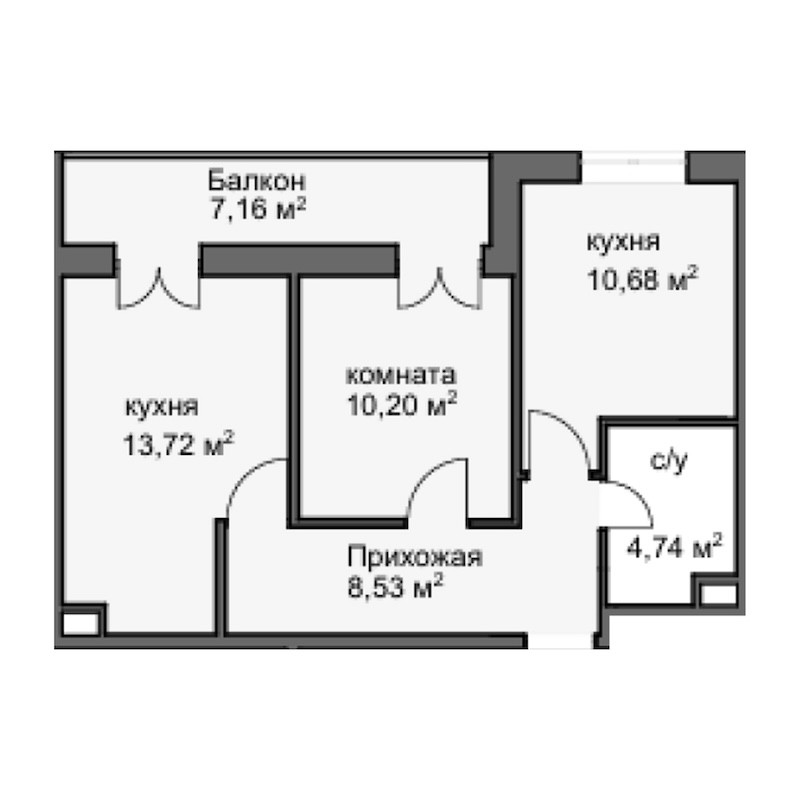Планировка — Центральный двор, 2-комн., 47 м²