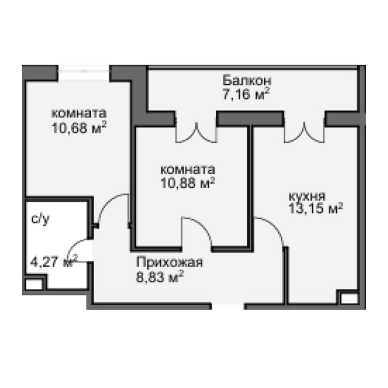 Планировка — Центральный двор, 2-комн., 48 м²