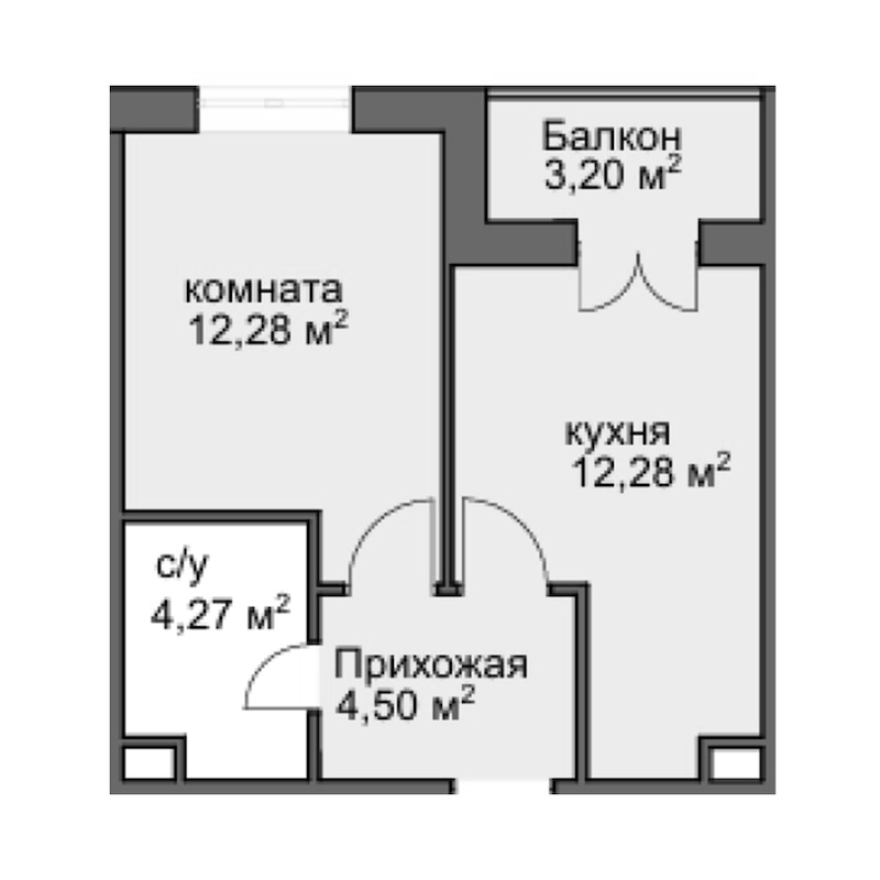 Планировка — Центральный двор, 1-комн., 32 м²