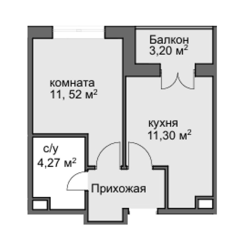 Планировка — Центральный двор, 1-комн., 29 м²