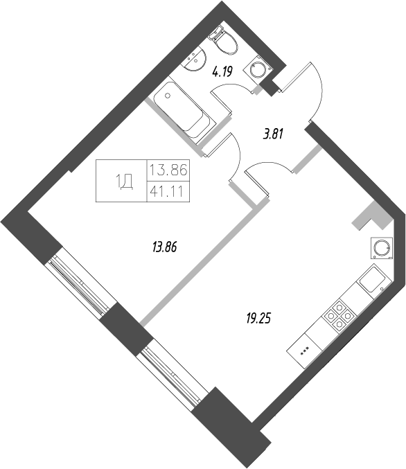 Планировка — Уникум на проспекте Победы, 2-комн., 41 м²