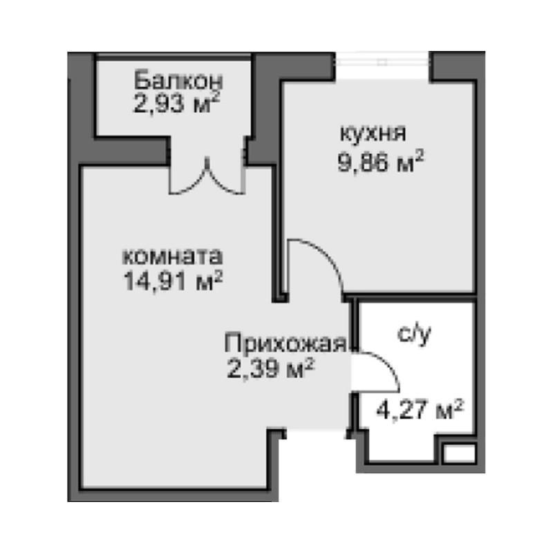 Планировка — Центральный двор, 1-комн., 30 м²