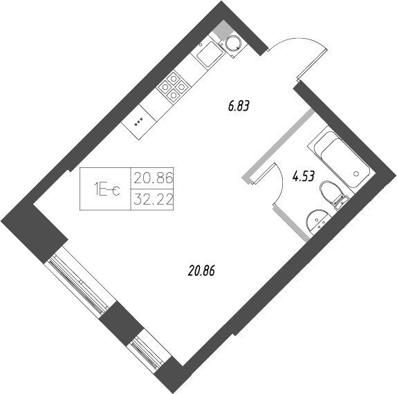 Планировка — Уникум на проспекте Победы, Студия, 32 м²
