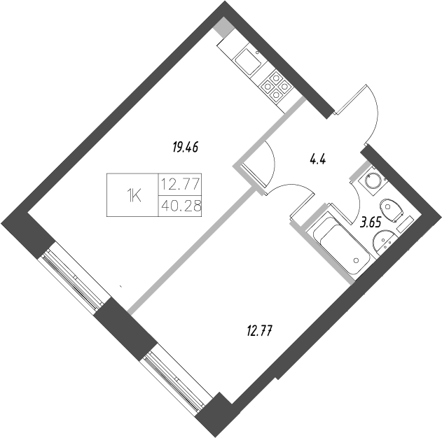 Планировка — Уникум на проспекте Победы, 2-комн., 40 м²