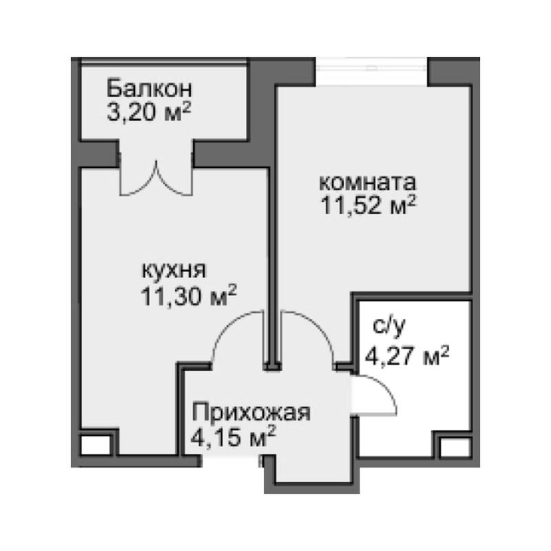 Планировка — Центральный двор, 1-комн., 31 м²