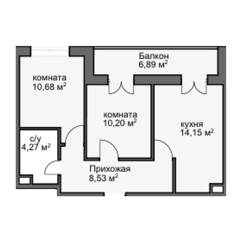 Планировка — Центральный двор, 2-комн., 44 м²
