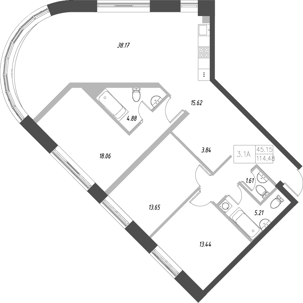 Планировка — Уникум на проспекте Победы, 4-комн., 113 м²