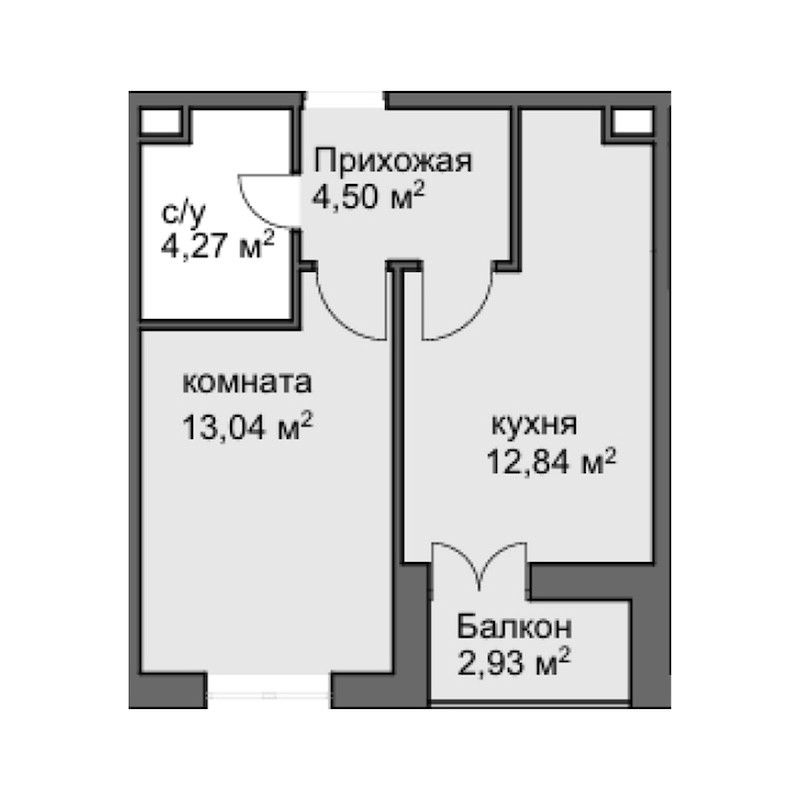 Планировка — Центральный двор, 1-комн., 32 м²