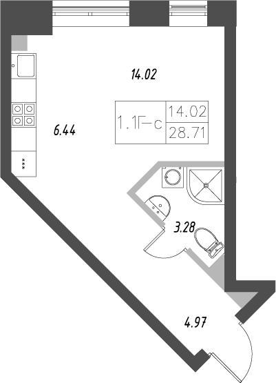 Планировка — Уникум на проспекте Победы, Студия, 29 м²