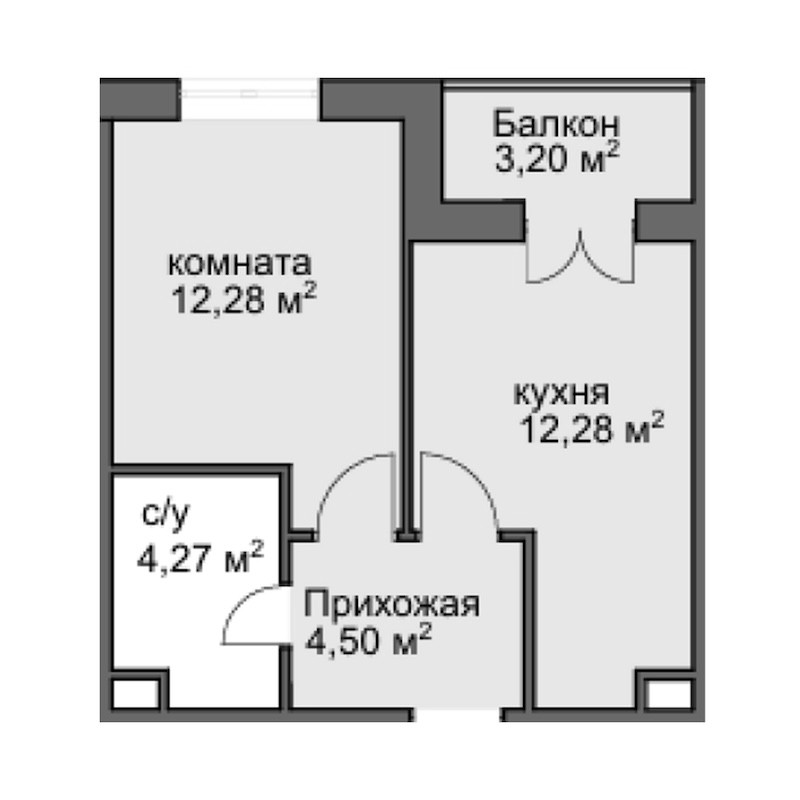 Планировка — Центральный двор, 1-комн., 30 м²
