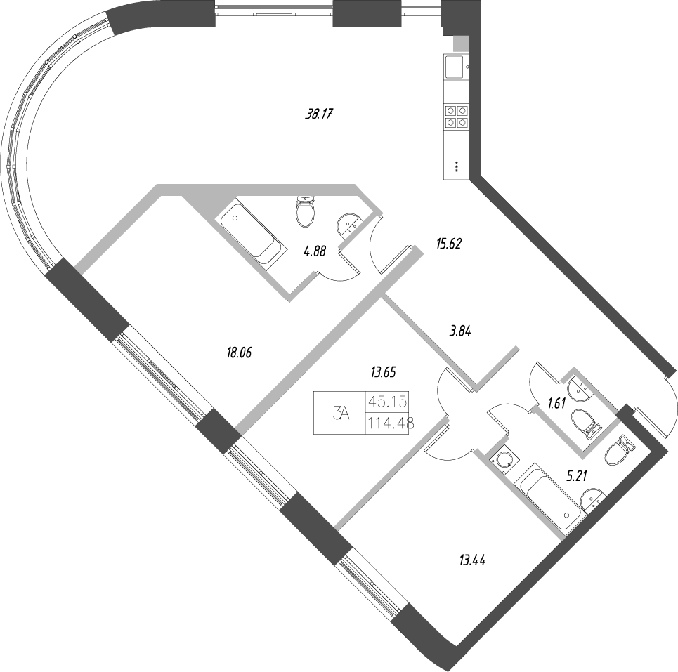Планировка — Уникум на проспекте Победы, 4-комн., 113 м²