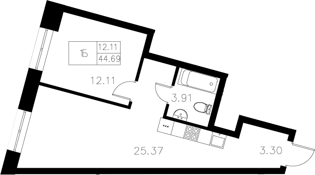 Планировка — Уникум на проспекте Победы, 2-комн., 45 м²