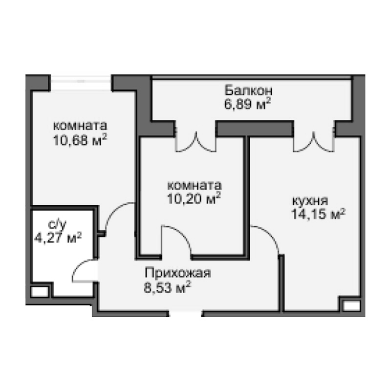 Планировка — Центральный двор, 2-комн., 48 м²