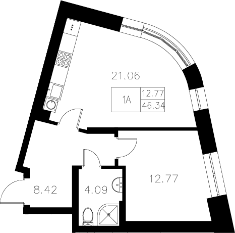 Планировка — Уникум на проспекте Победы, 2-комн., 46 м²