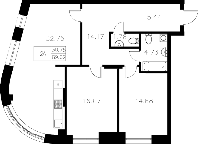 Планировка — Уникум на проспекте Победы, 3-комн., 90 м²
