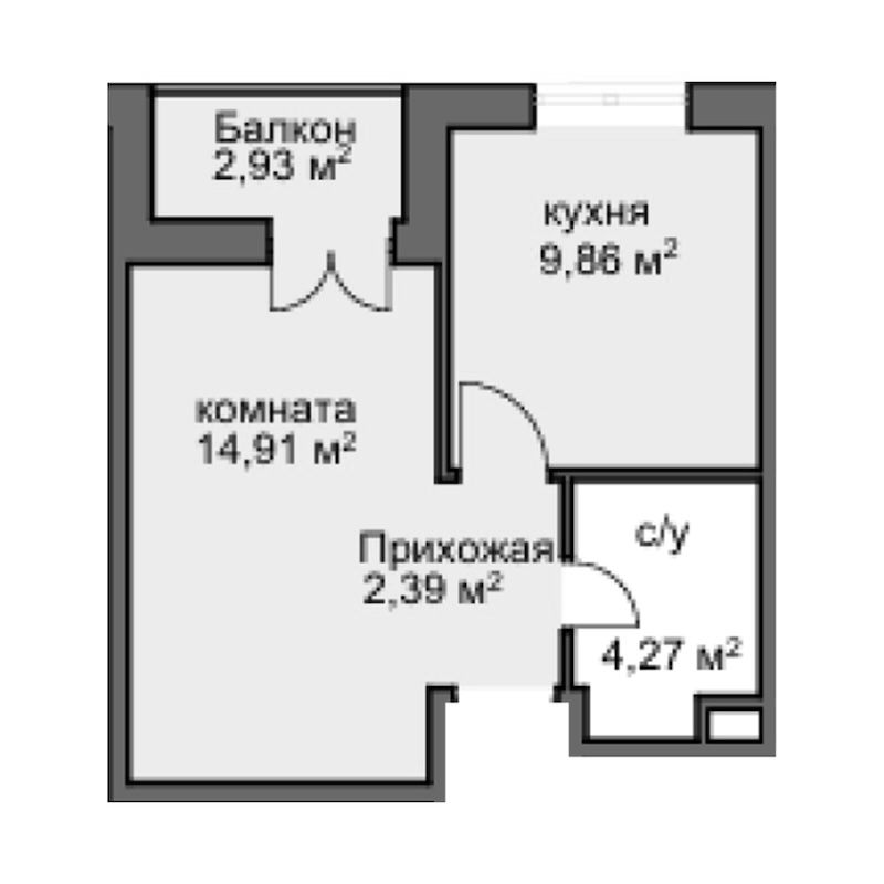Планировка — Центральный двор, 1-комн., 31 м²