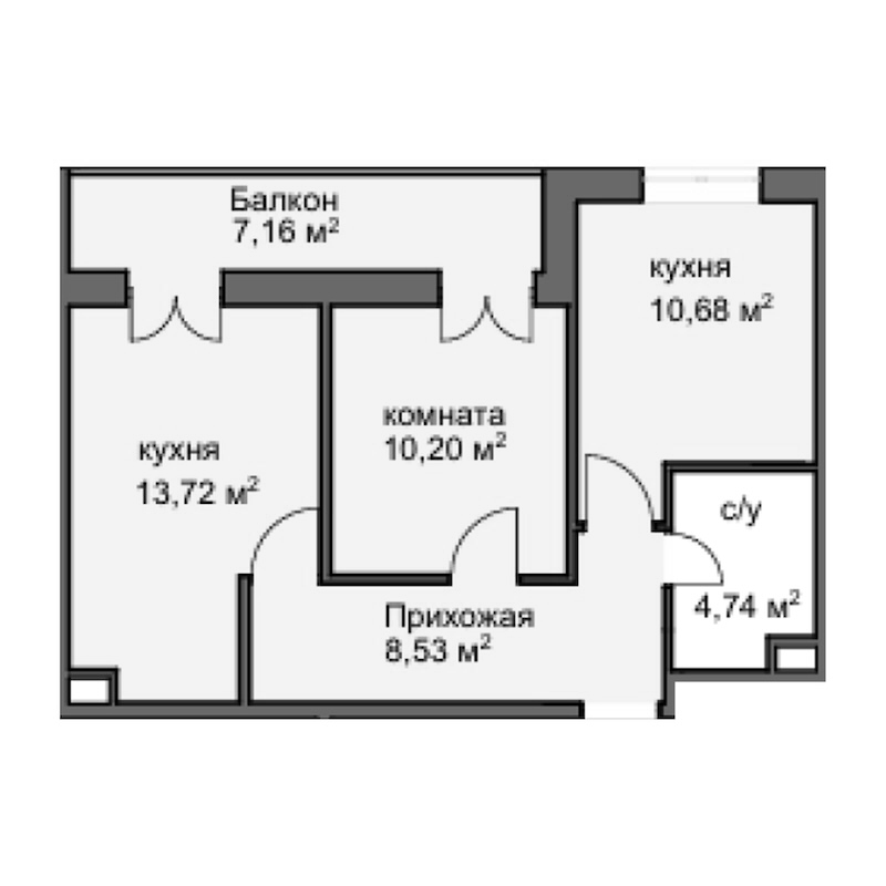 Планировка — Центральный двор, 2-комн., 50 м²