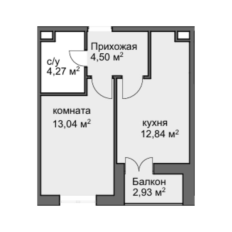 Планировка — Центральный двор, 1-комн., 34 м²
