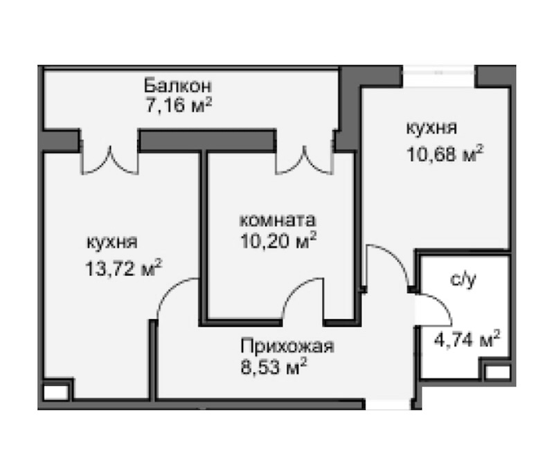 Планировка — Центральный двор, 2-комн., 47 м²