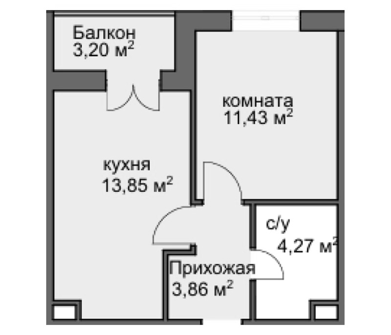 Планировка — Центральный двор, 1-комн., 30 м²