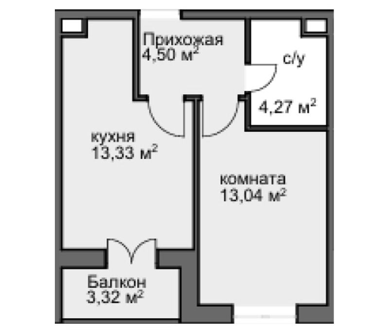 Планировка — Центральный двор, 1-комн., 45 м²