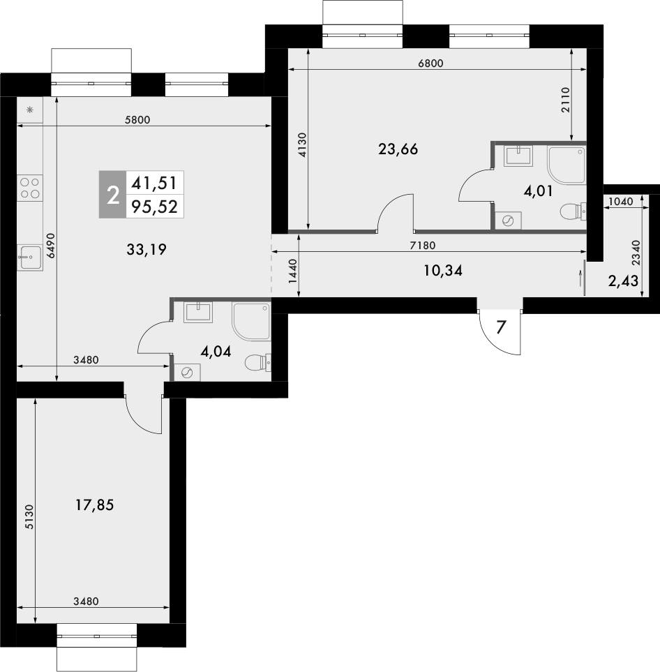 Планировка — Форест, 2-комн., 96 м²