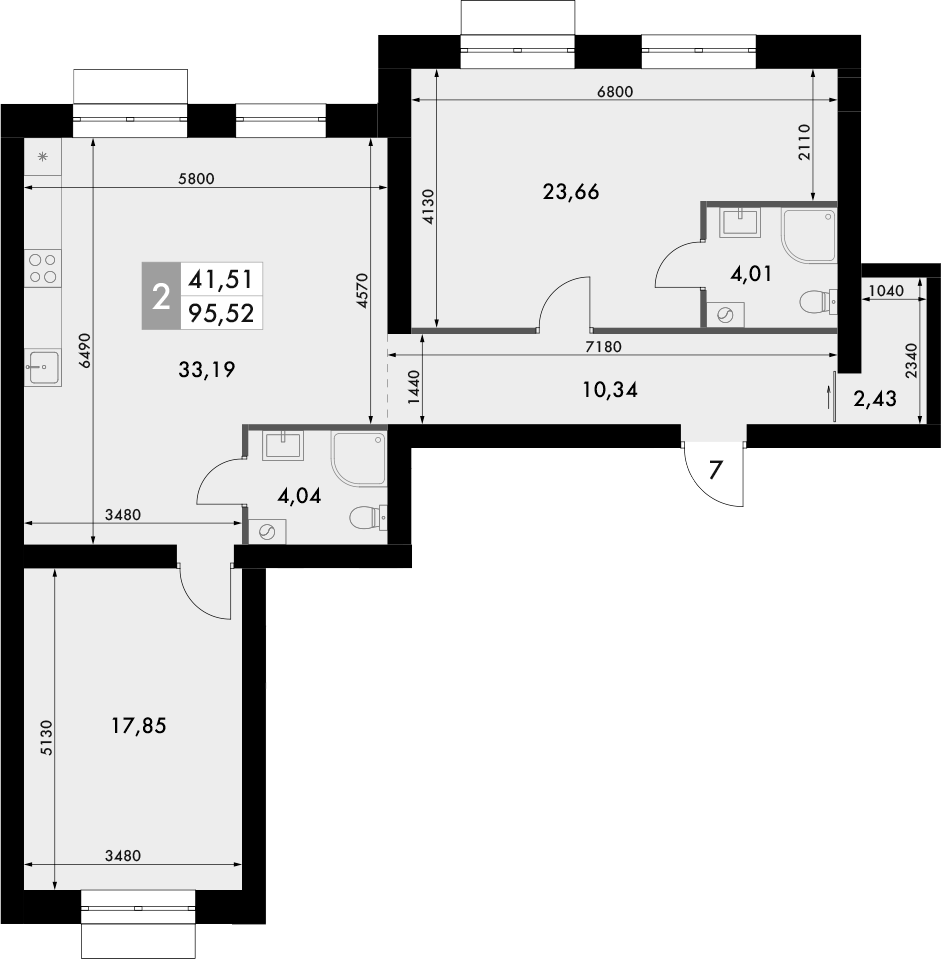 Планировка — Форест, 2-комн., 96 м²